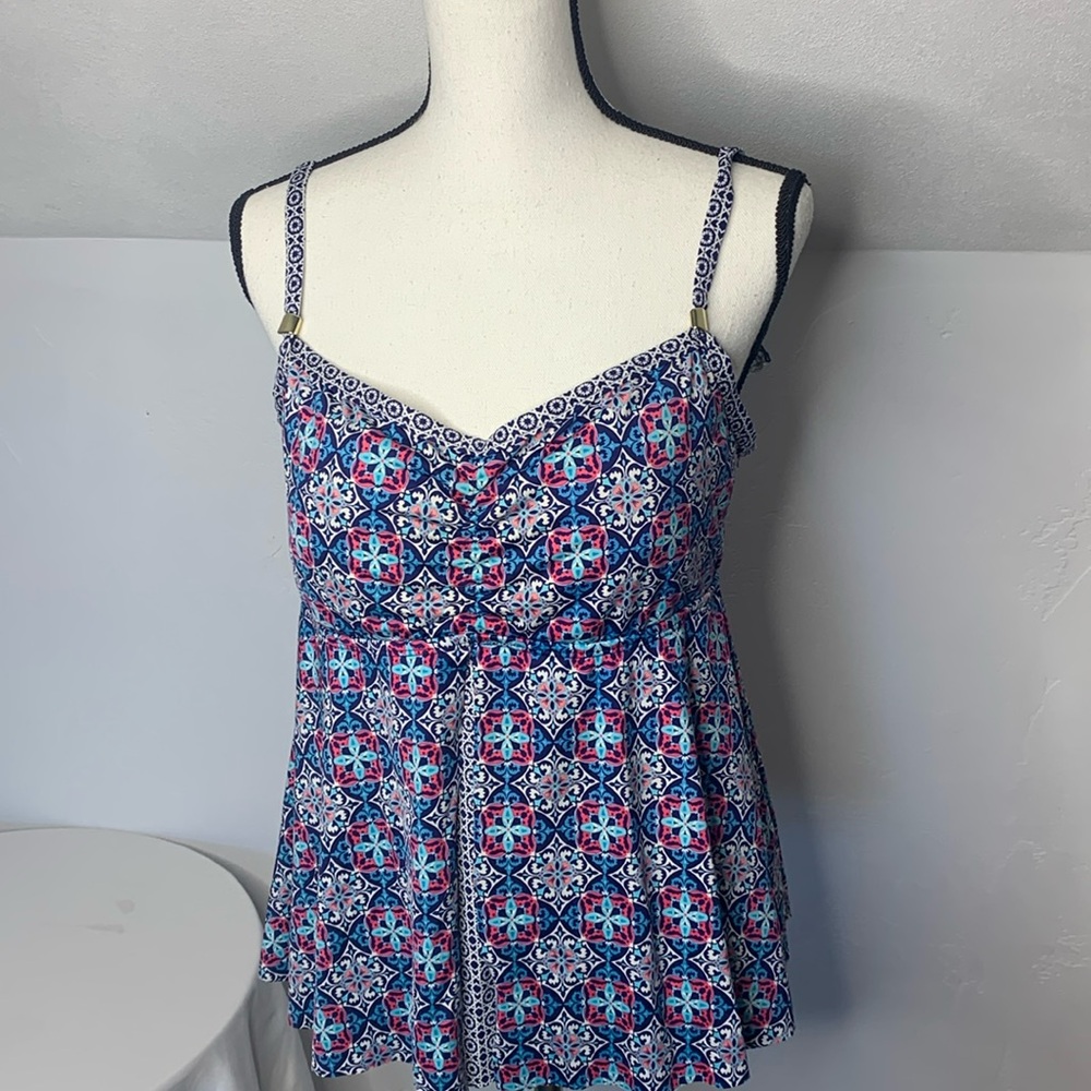 24th & Ocean Tankini Swimsuit Top Blue Pink Size XL